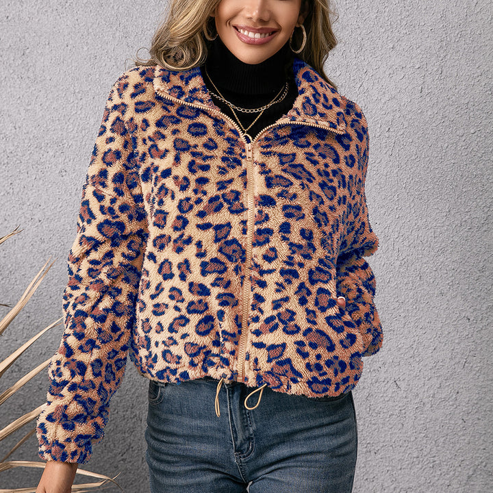 Fleece jacket for women with leopard print and side pockets Lune London