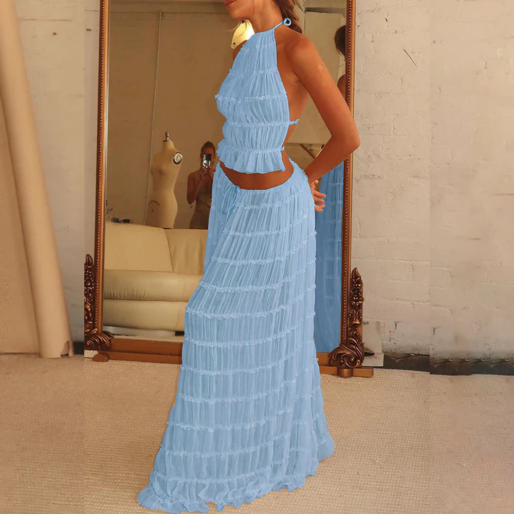 Maxi skirt and crop-top set for women with a playful ruffled design Lune London