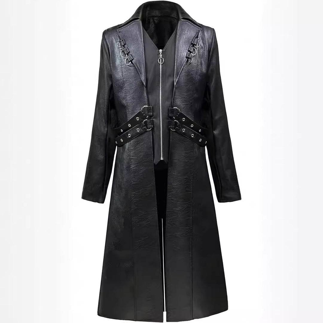 Asymmetrical faux leather jacket for men with decorative buckles Lune London