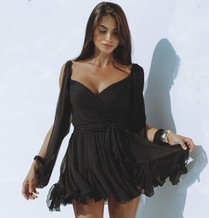 Wrap dress for women with flowy sleeves and leopard print Lune London