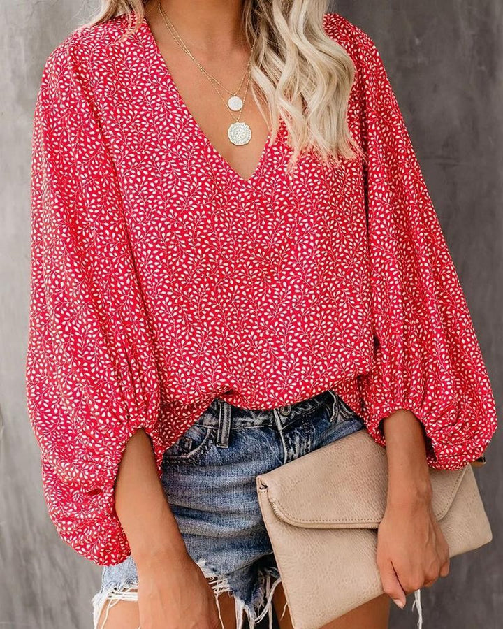 Women Elegant Blouse Cut with Leopard Pattern and Flounce Sleeves Lune London