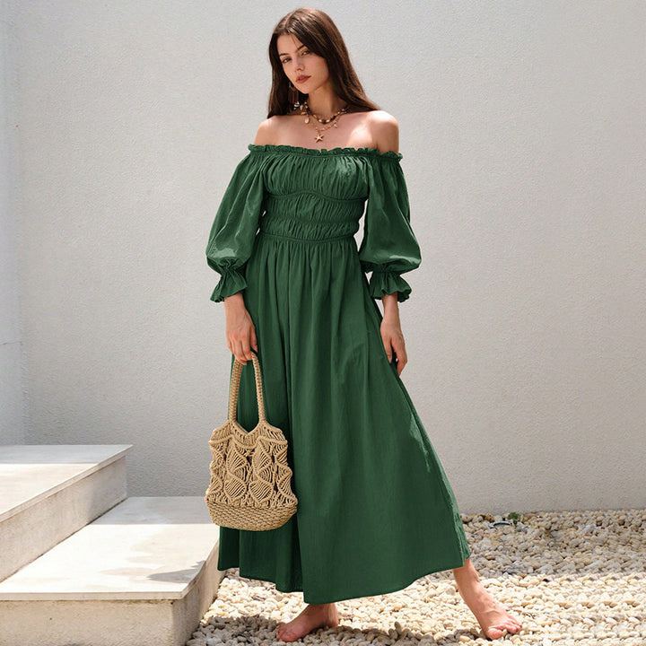 Robe maxi femme en élégant style décolleté avec manches bouffantes froncées Chic & Stil