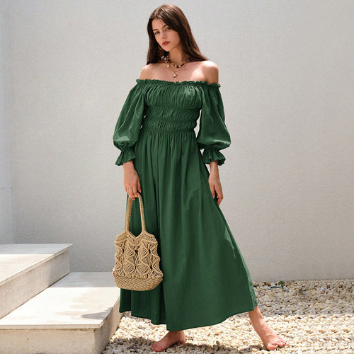Robe maxi femme en élégant style décolleté avec manches bouffantes froncées Chic & Stil