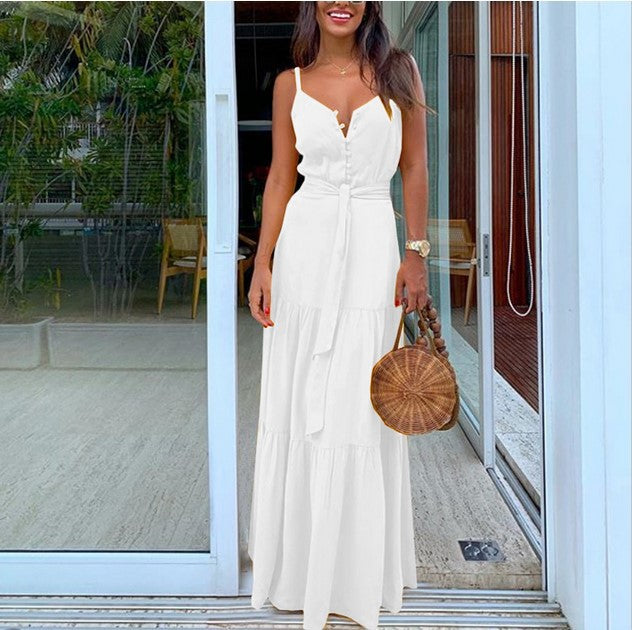 Fluid maxi dress with ruffles for women with adjustable straps Lune London