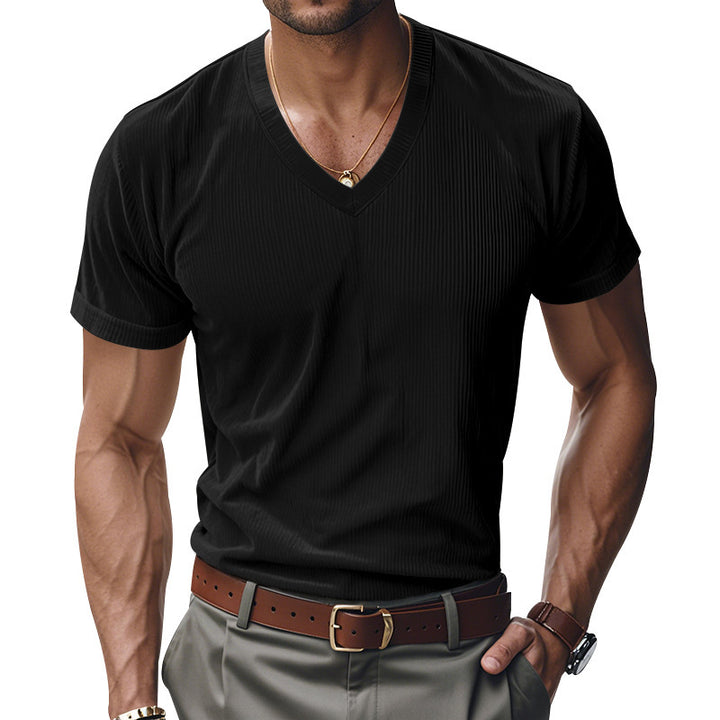 Modern V-neck T-shirt for men in textured material Lune London