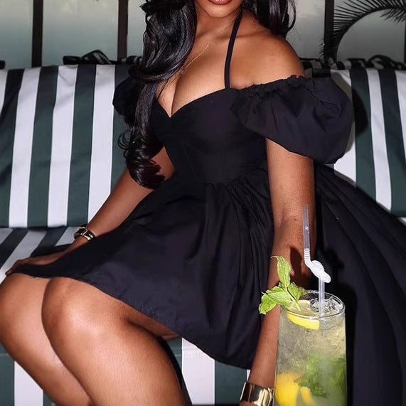 Off-shoulder cocktail dress for women with ruffle details Lune London