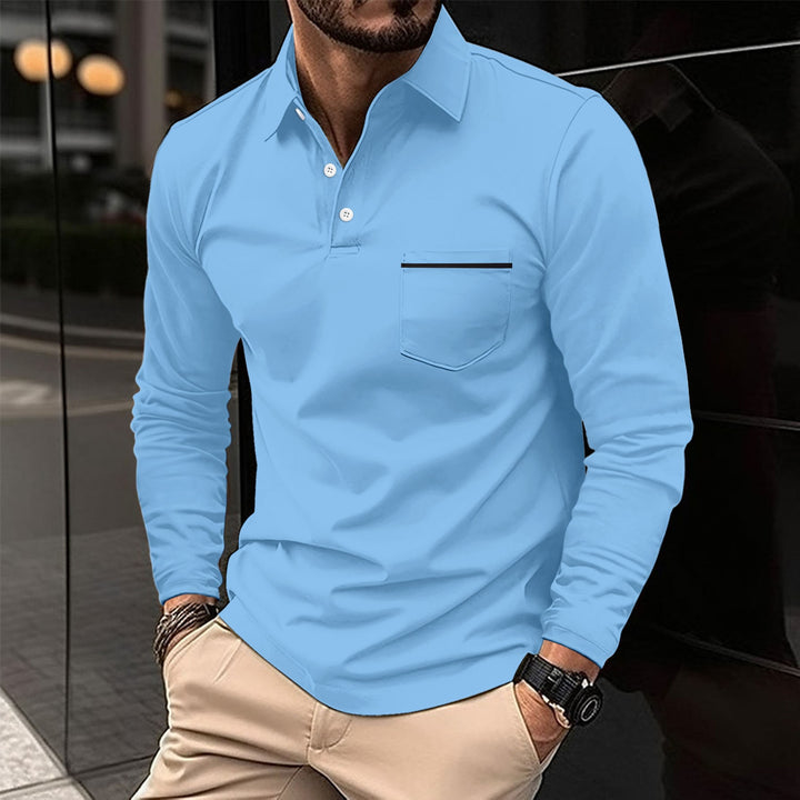 Men's Long Sleeve Polo with Trendy Stand-Up Collar and Practical Chest Pocket Lune London