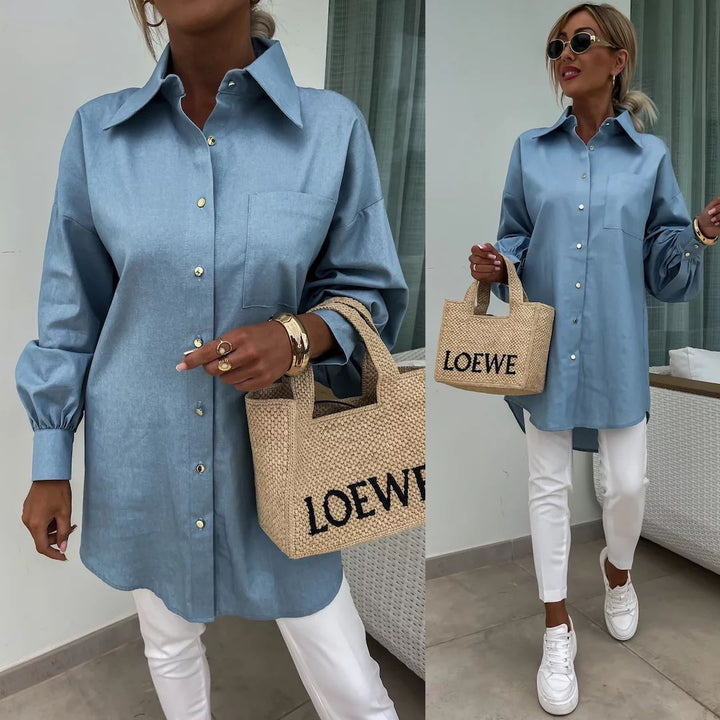 Blouse oversize classique pour femmes avec détails en bouton et poche poitrine Chic & Stil