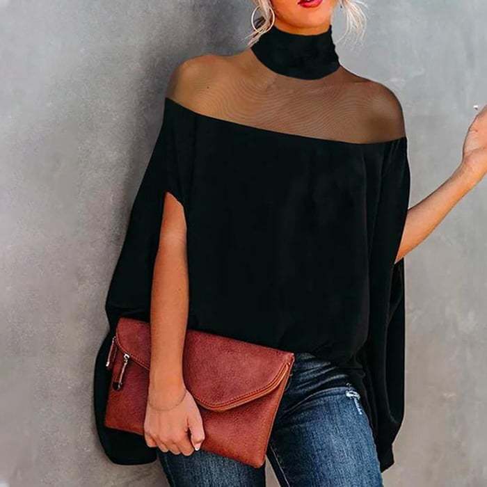 Women Fashion Tunic with Transparent Inserts and High Collar Chic & Stil
