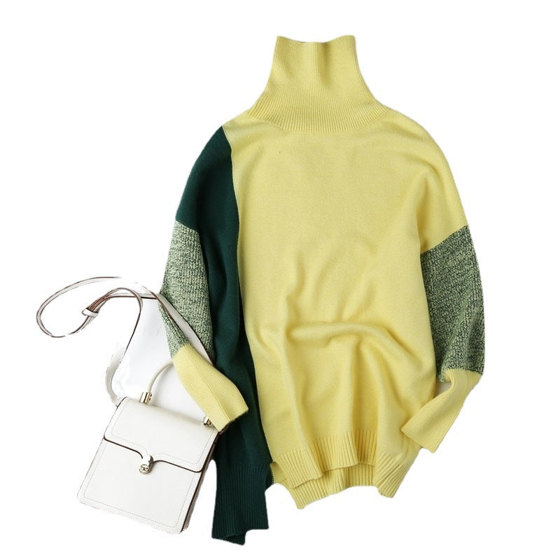 Graphic patterned turtleneck sweater in block colors for ladies Lune London
