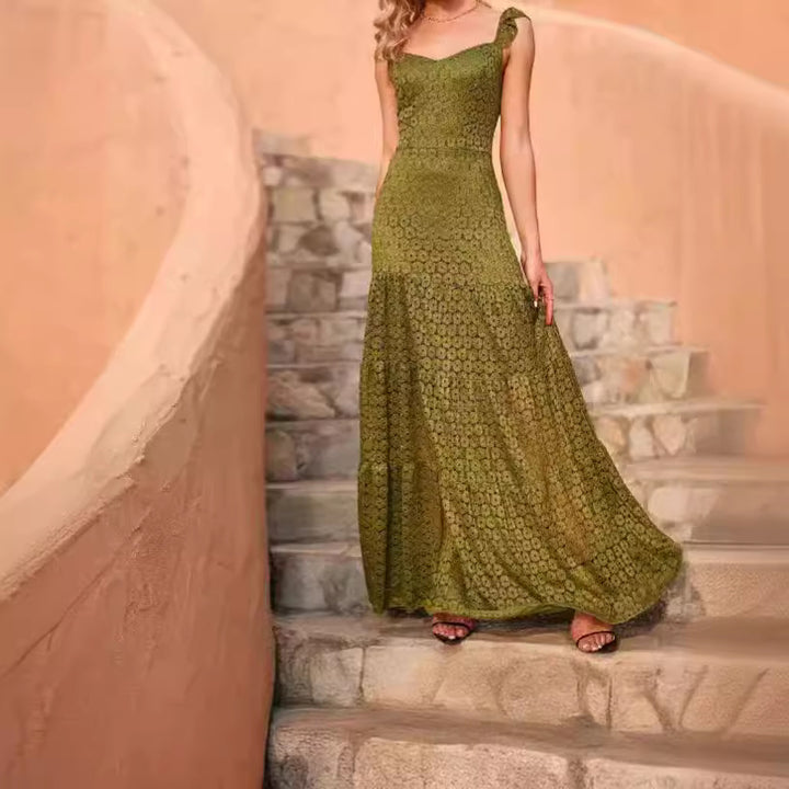Maxi dress for women with exquisite crochet structure and a flowing skirt Lune London
