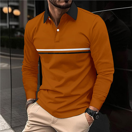 Men's long sleeve polo shirt with modern striped pattern Lune London