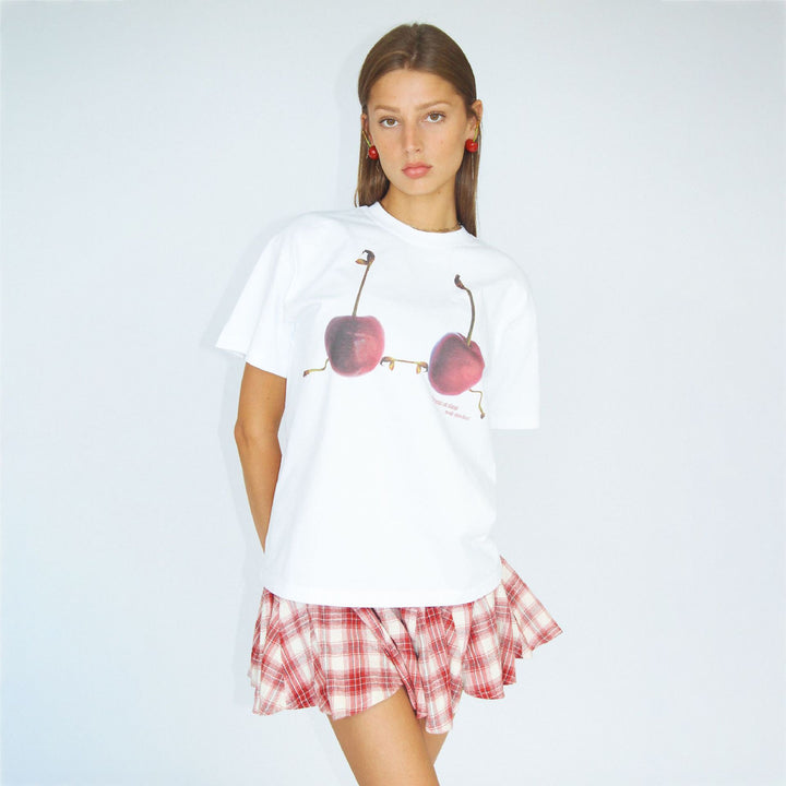 T-shirt for women with creative cherry pattern and casual cut Lune London