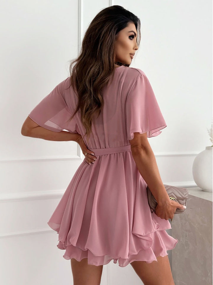 Lune London chiffon wrap dress for women with fluid sleeves