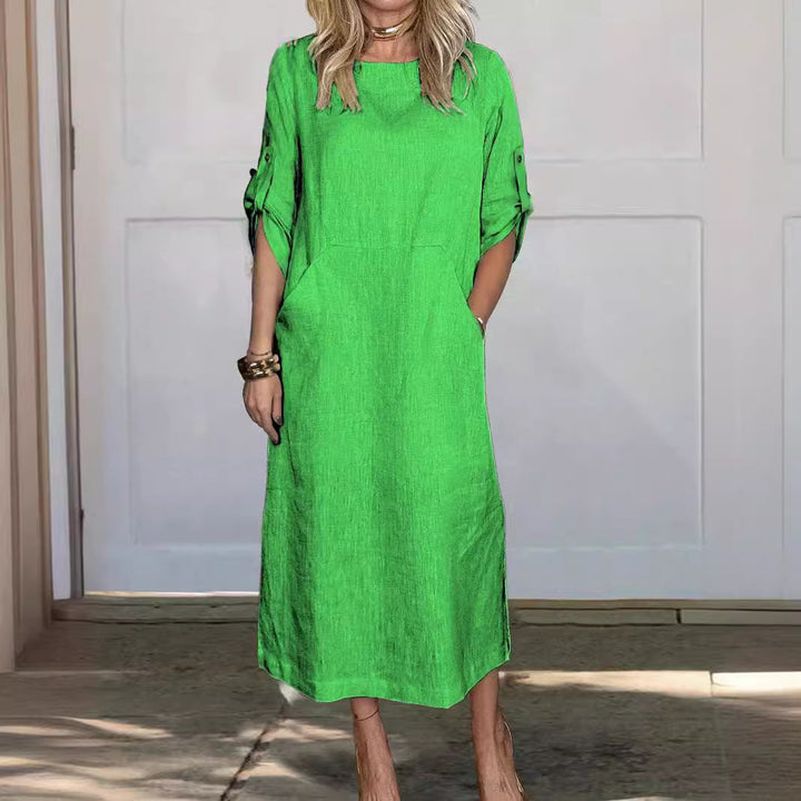 Women Casual Linen Dress with Practical Pockets and Stylish Button Details Lune London