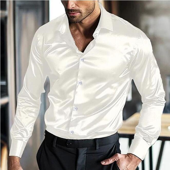 Elegant long-sleeve shirt for men in shiny material with a modern fit Lune London