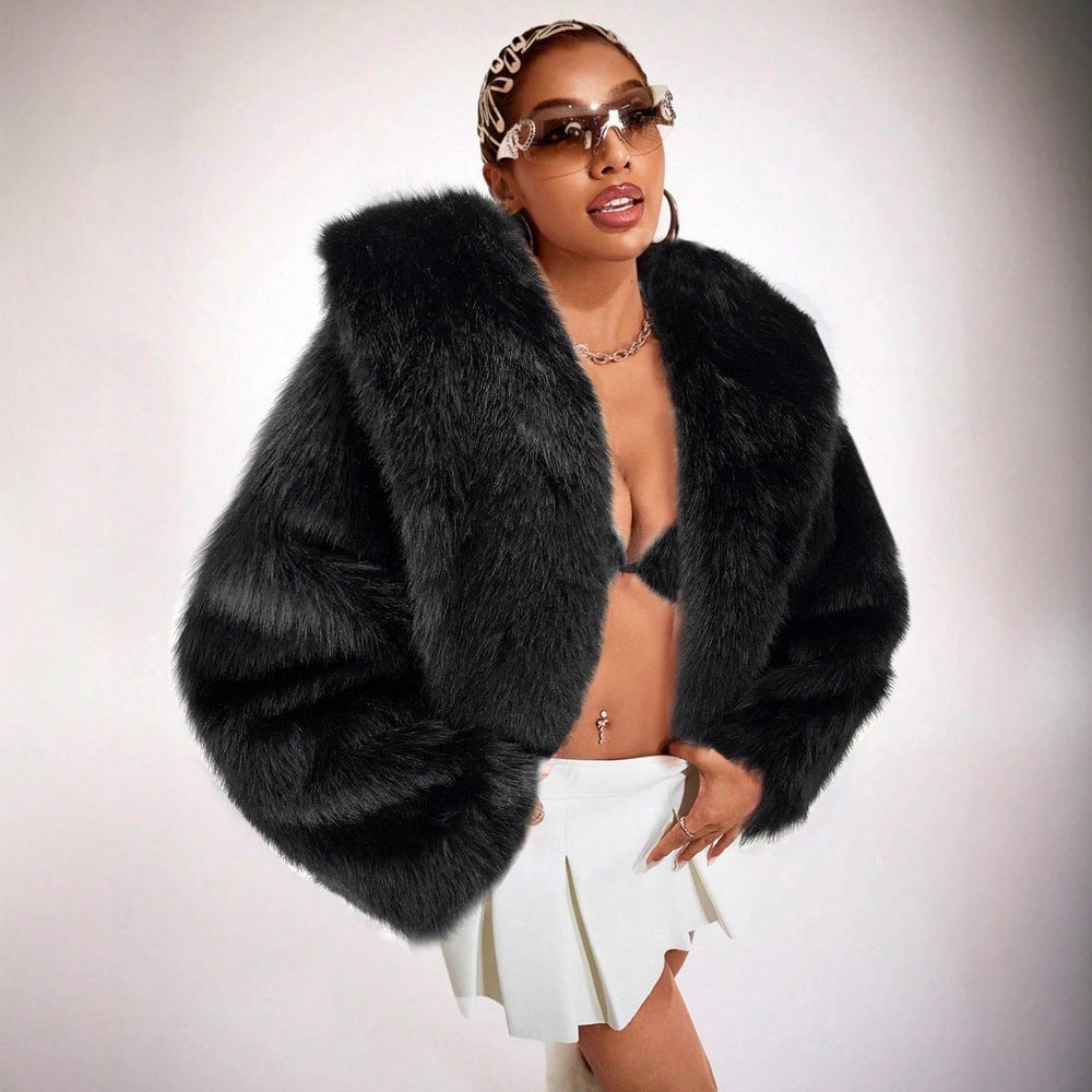 Ladies Elegant High Quality Faux Fur Coat with Hood Lune London