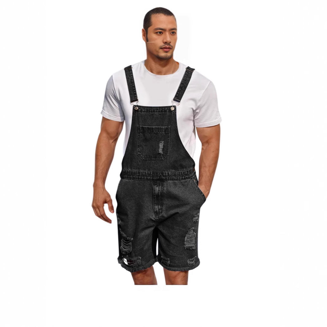 Men's denim overalls shorts in a casual design with patch pockets Lune London