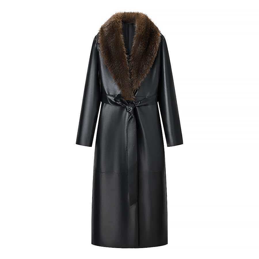 Manteau élégant pour femme en cuir synthétique avec col en fausse fourrure amovible Chic & Stil