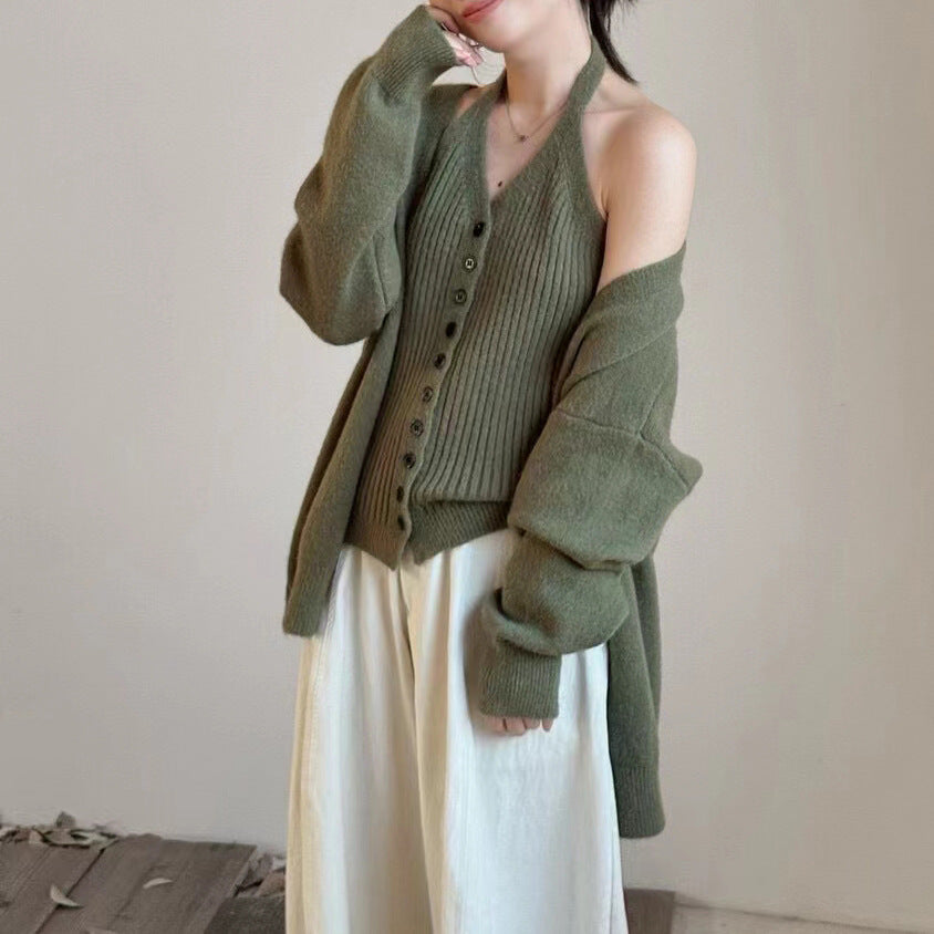 Cardigan en tricot épais pour femmes avec manches amovibles et détails en bouton Chic & Stil