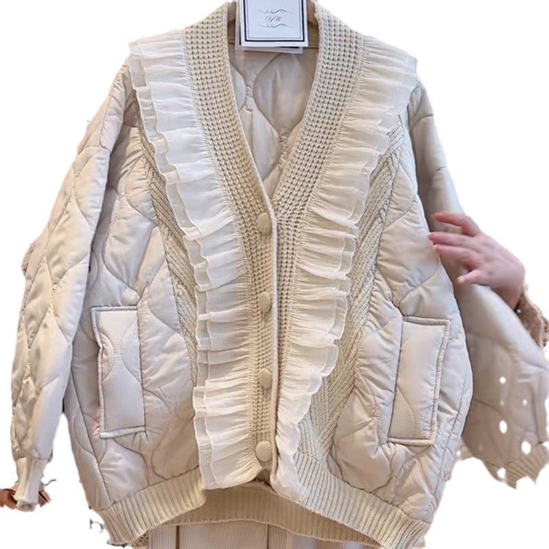 Ladies down jacket with ruffle details and pockets Lune London