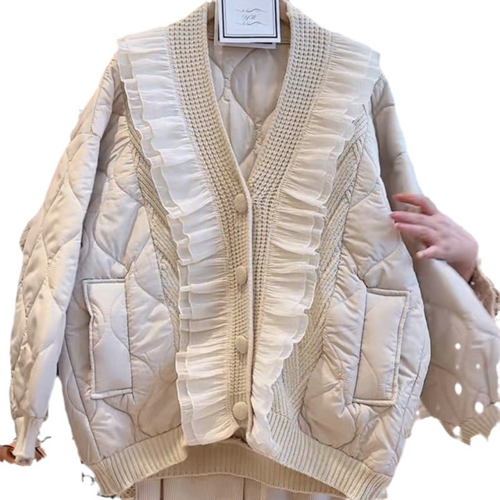 Ladies down jacket with ruffle details and pockets Lune London