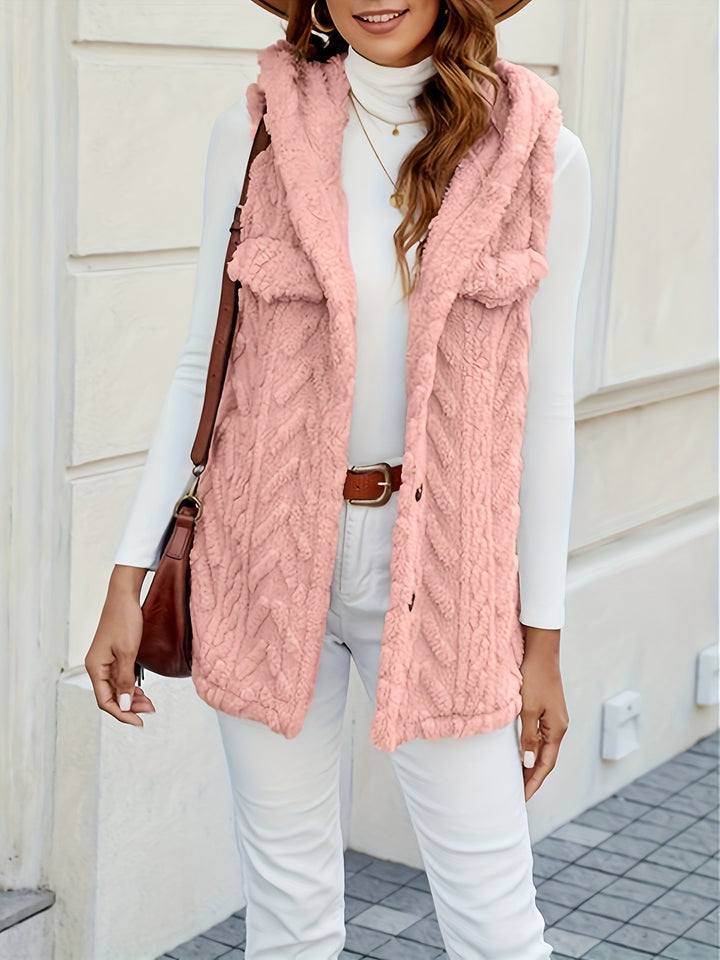 Lune London long knitted cardigan for women with hood and applied pockets