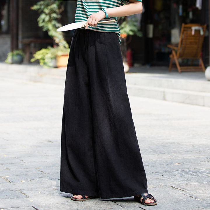 Pantalons larges en lin pour femmes avec une coupe élégante et une taille élastique Chic & Stil