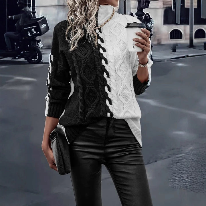 Pull en tricot pour femmes avec un changement de couleur élégant et un design en câble Chic & Stil