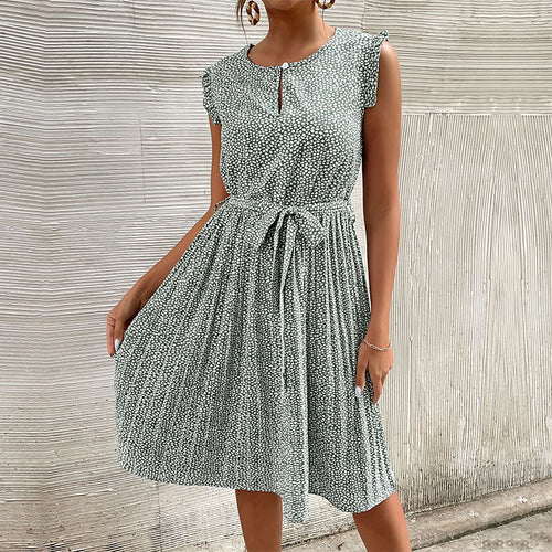 Pleated dress for ladies with waist belt Lune London