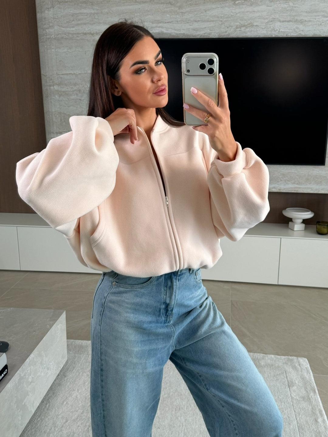 Women's Stylish Fleece Jacket with High Collar and Zipper Chic & Stil