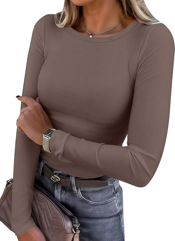 Long sleeve women's T-shirt with textured ribbed design and discreet round neck Lune London