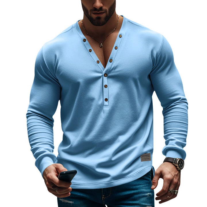 Men's long-sleeved Henley T-shirt with stylish button details Lune London