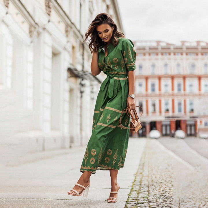 Elegant Woman Printed Shirt Dress Lune London