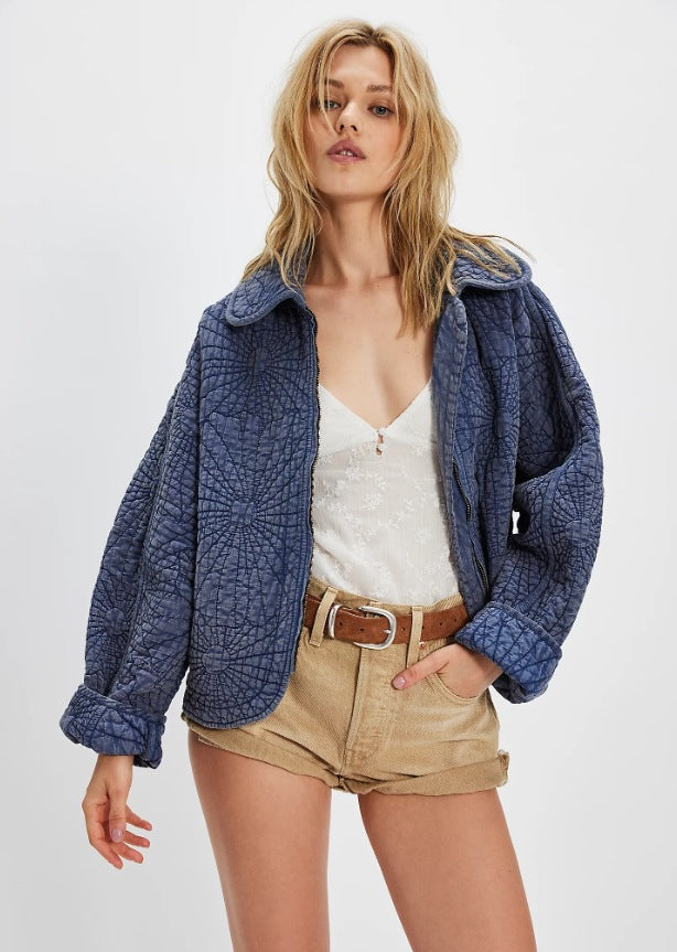 Ladies cozy quilted jacket with large collar Lune London