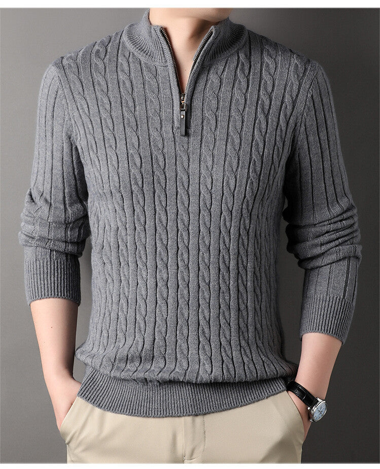 Men's sweater with zip and embossed cable pattern Lune London