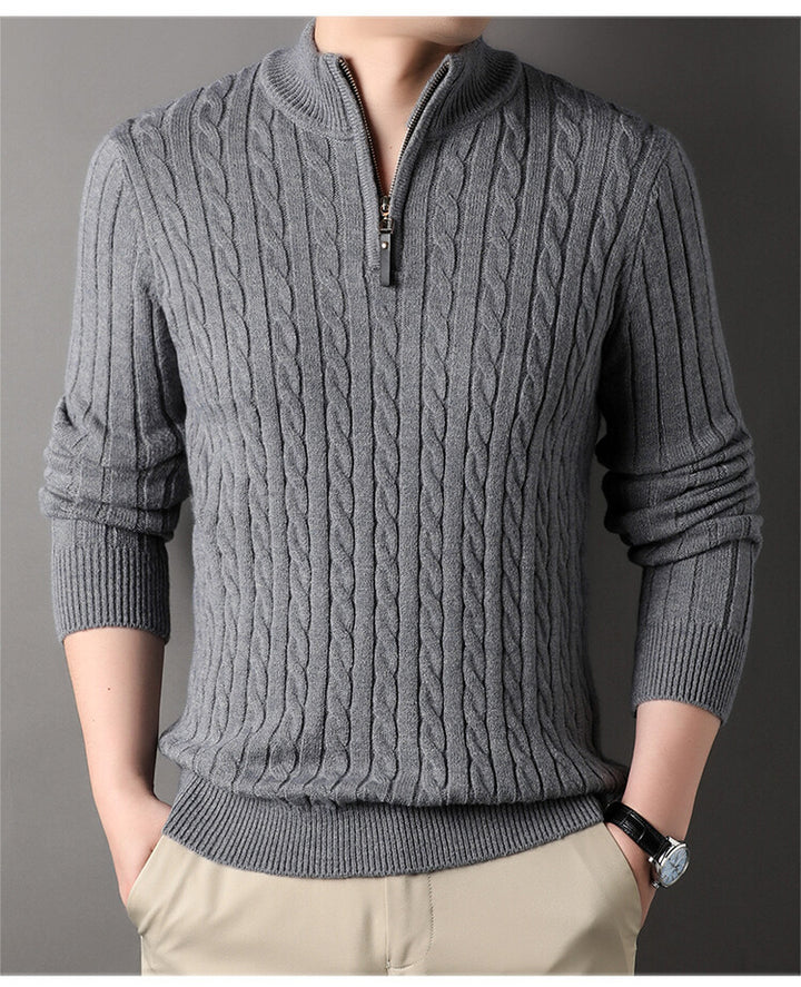 Men's sweater with zip and embossed cable pattern Lune London