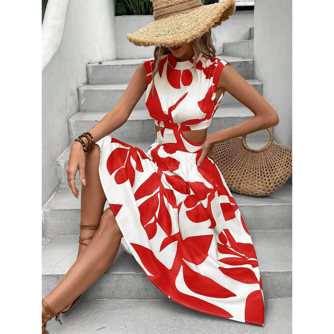 Maxi dress for women with leaf design and cut-out details Lune London