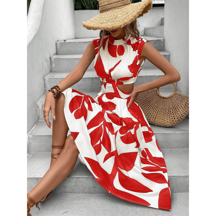Maxi dress for women with leaf design and cut-out details Lune London