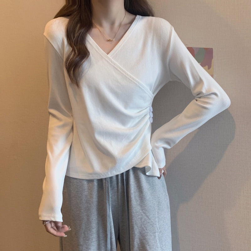 Women's wrap top with button details and ruching Chic & Stil