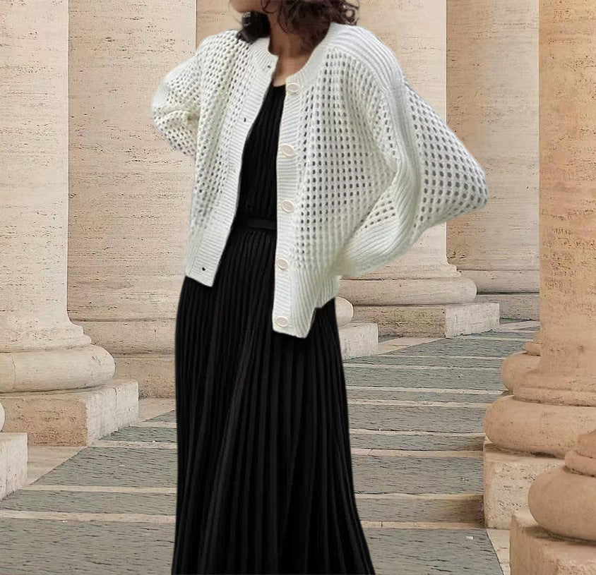 Cardigan for women with a breezy crochet look and practical buttons Lune Londonl