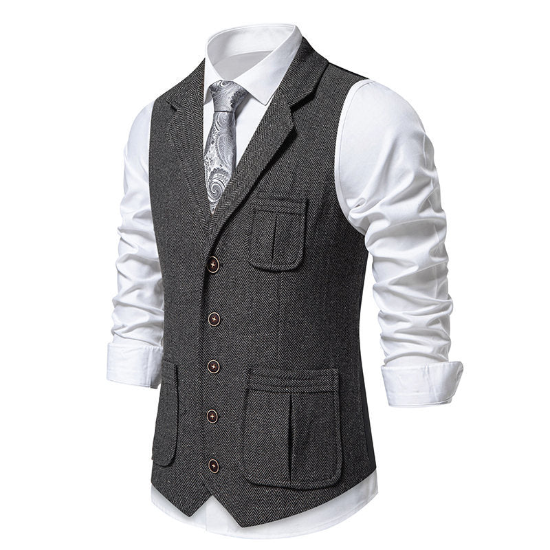 Classic herringbone design men's suit vest with practical pockets Lune London