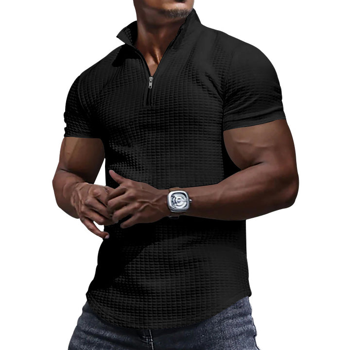 Functional short-sleeve shirt for men with modern stand-up collar and zipper Lune London