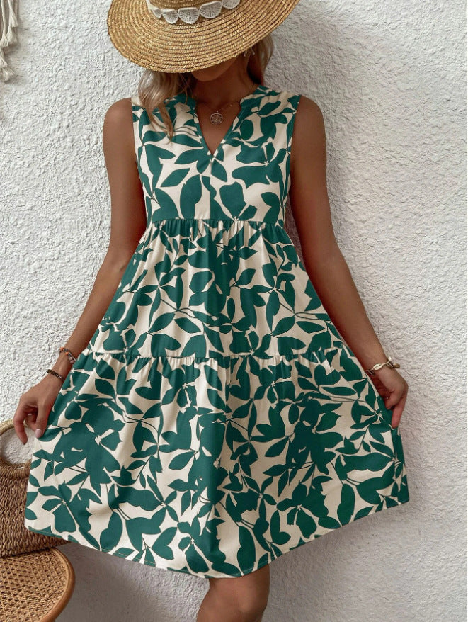 Sleeveless summer dress for women in A with V design Lune London