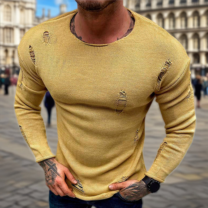 Men's stylish crew neck sweater with frayed details Lune London