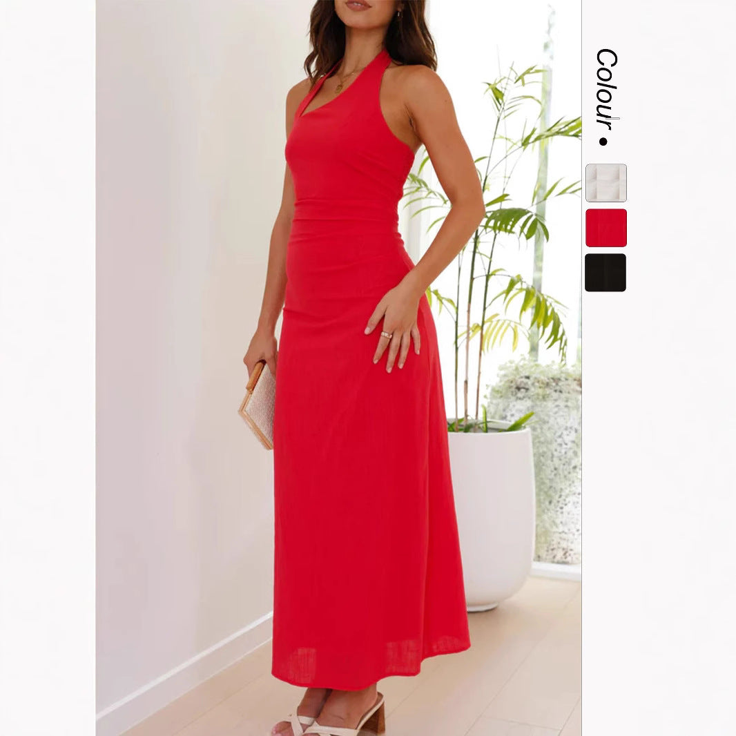 Women's Elegant Maxi Dress with Halter Neck and Figure-Hugging Cut Lune London