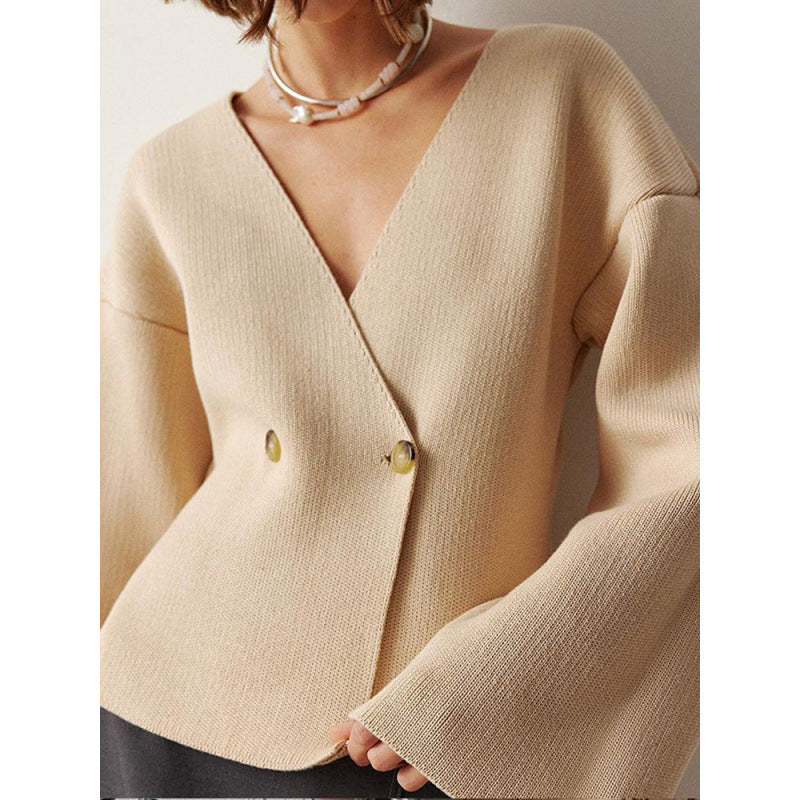 Trendy wrap sweater for women with a stylish ruffled hem Lune London