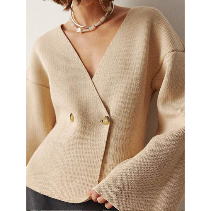 Trendy wrap sweater for women with a stylish ruffled hem Lune London