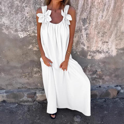 Fluid maxi dress for women with decorative ties at the shoulders Lune London