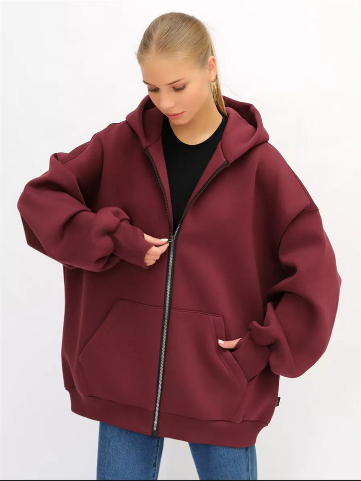 Lady Oversized Hooded Jacket with Full-Zip and Extremely Comfortable Chic Cut and Style